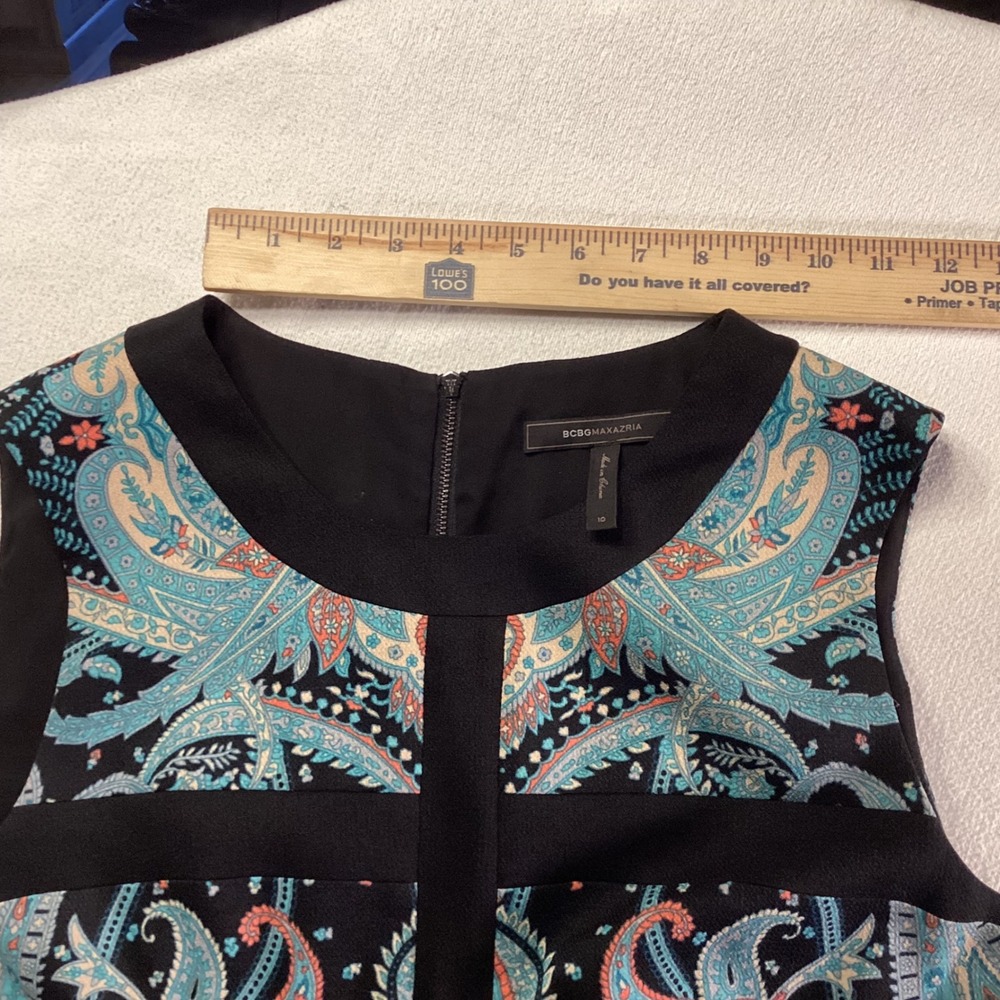 BCBGMAXAZRIA Paisley Print Sleeveless Sheath Dress Black Blue Coral Size 10 - Picture 8 of 14